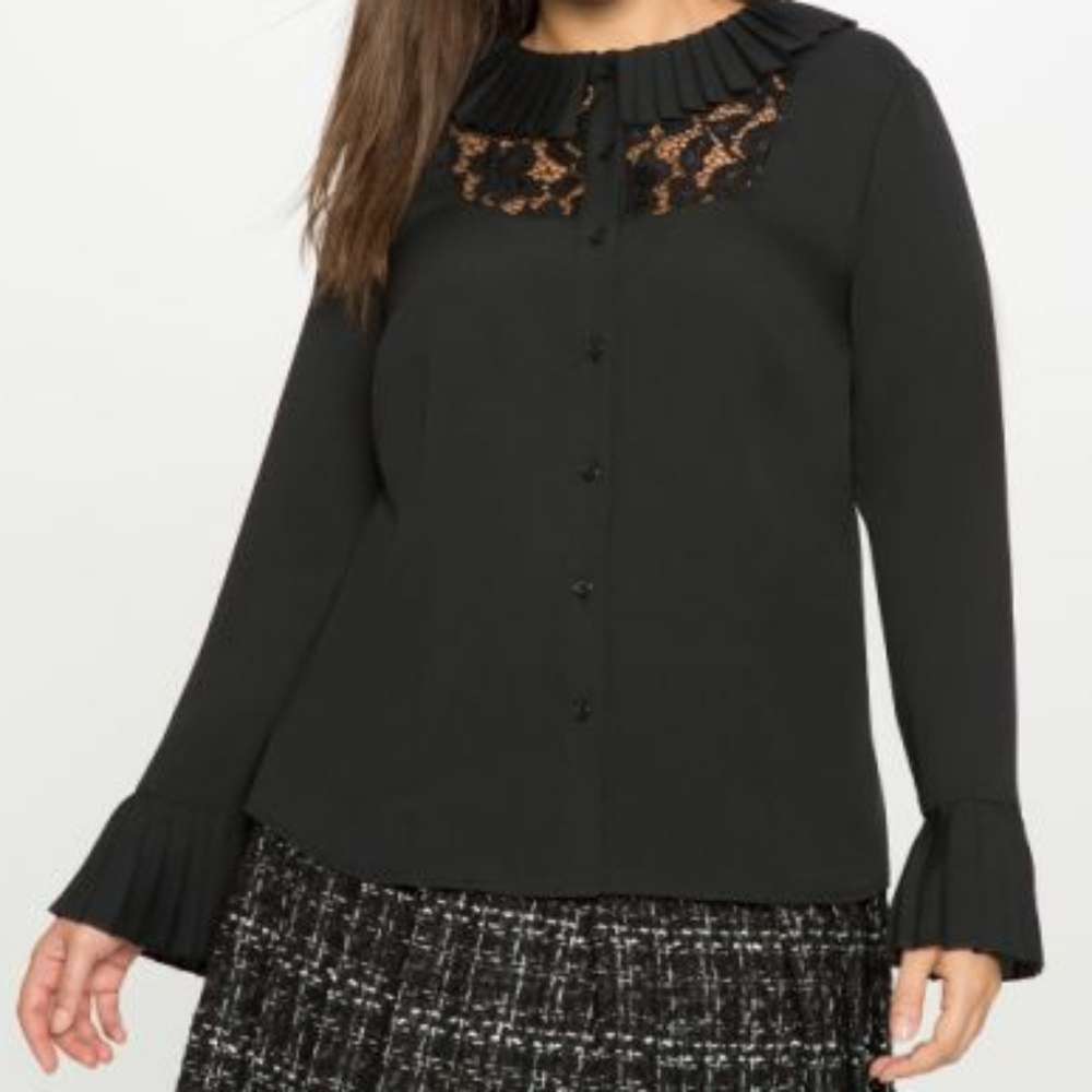 Eloquii Black Lace and Pleated Size 24 Top | NWOT